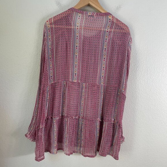 Sundance Womens Petite XL Blouse Gemini Top Berry Pink Button Down Sheer Shirt - Picture 11 of 11